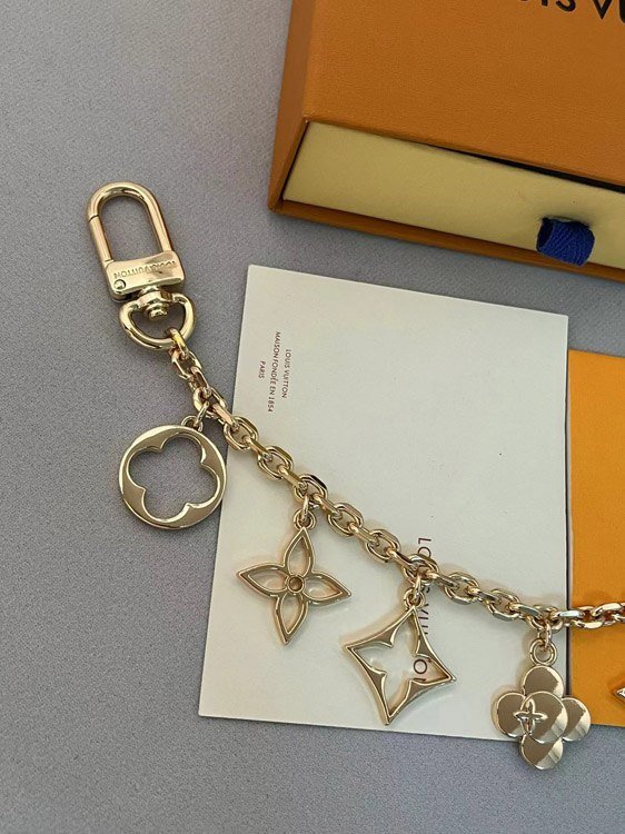 Louis Vuitton LV floral chain keychain with charm