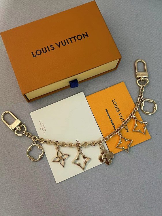 Louis Vuitton LV floral chain keychain with charm
