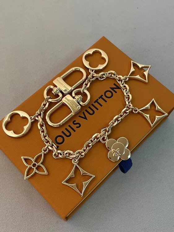 Louis Vuitton LV floral chain keychain with charm
